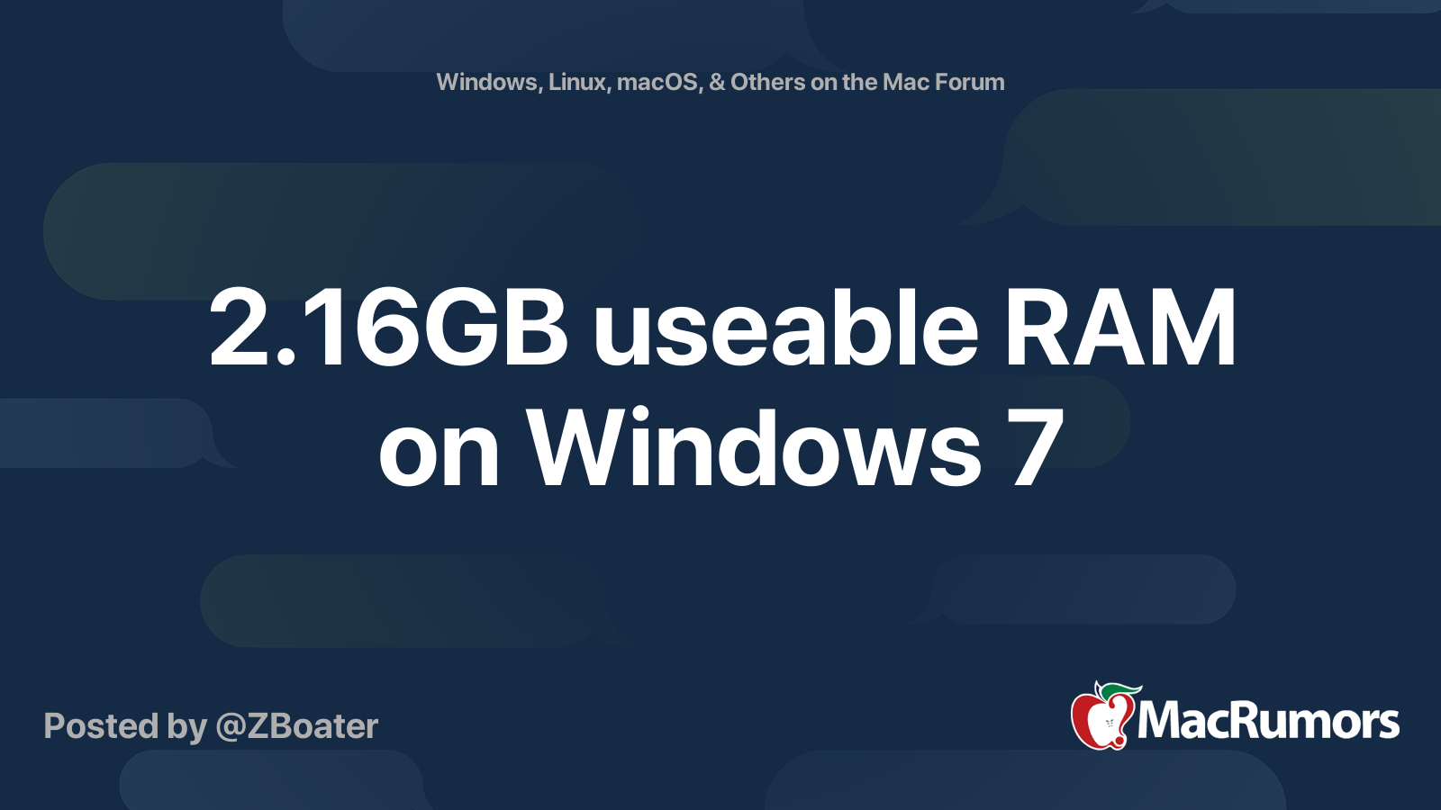 2.16GB useable RAM on Windows 7 | MacRumors Forums