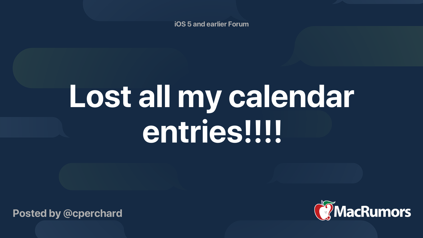 Lost all my calendar entries!!!! MacRumors Forums
