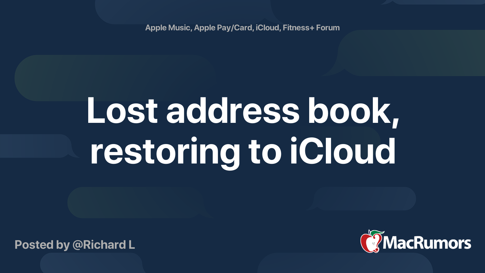 Lost address book, restoring to iCloud MacRumors Forums