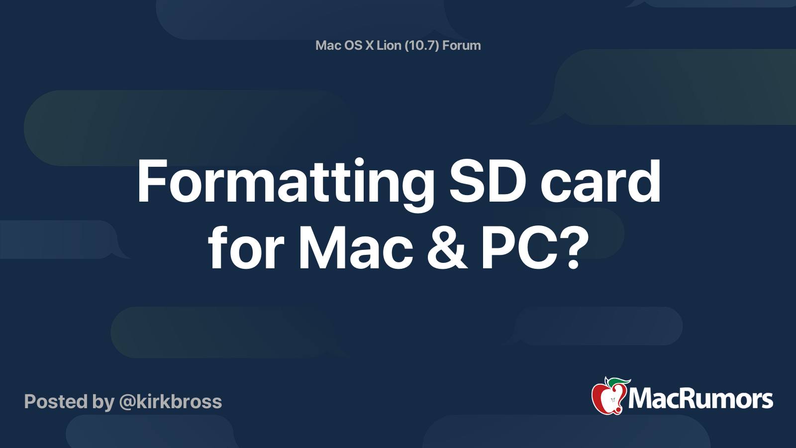 Formatting SD card for Mac & PC? MacRumors Forums