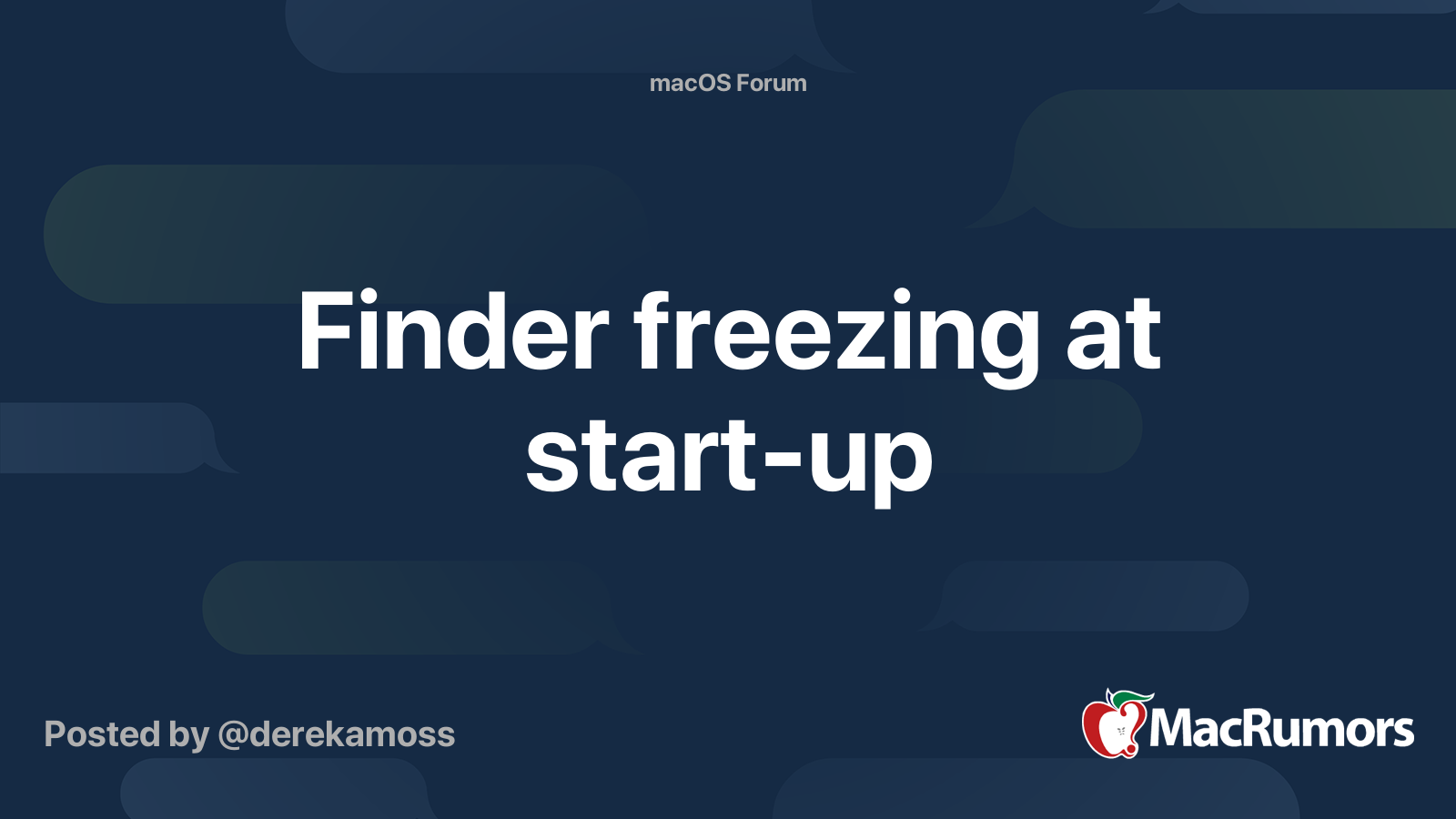 Finder Freezing At Start up MacRumors Forums