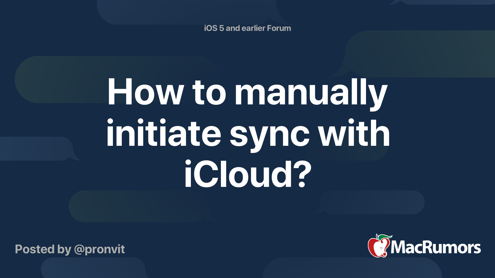 How to manually initiate sync with iCloud? MacRumors Forums