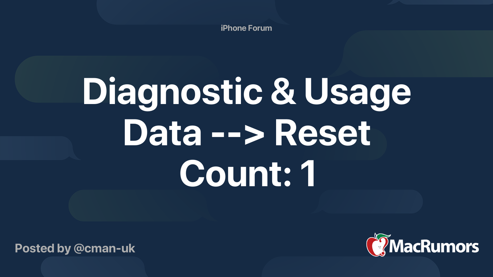 Diagnostic & Usage Data > Reset Count 1 MacRumors Forums