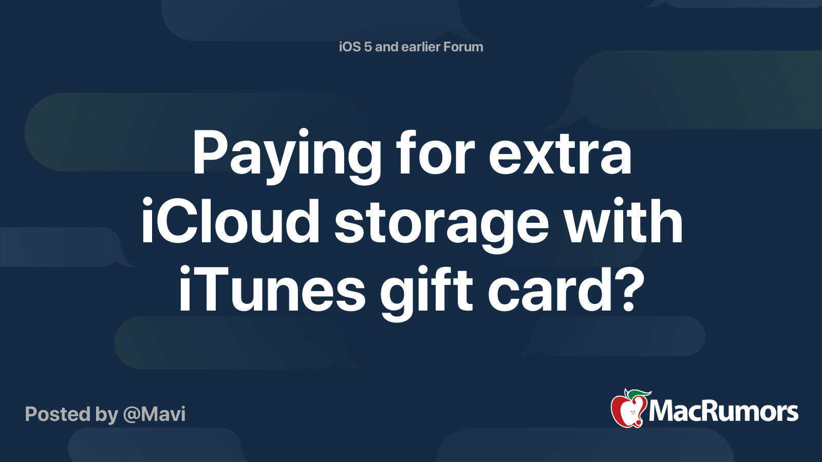 Paying for extra iCloud storage with iTunes gift card? MacRumors Forums