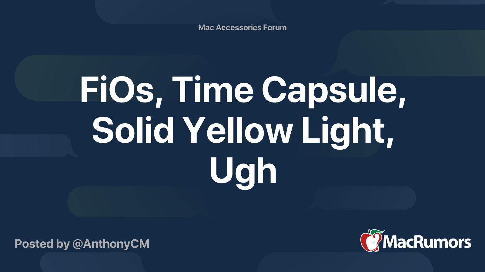 FiOs, Time Capsule, Solid Yellow Light, Ugh MacRumors Forums