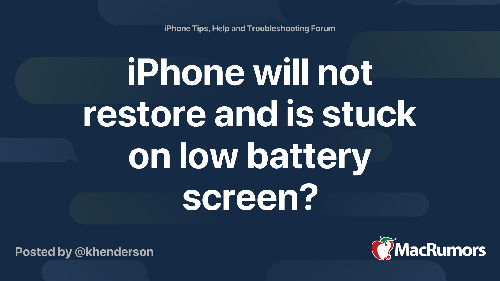iPhone will not restore and is stuck on low battery screen? | MacRumors