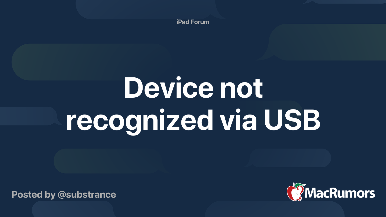 Device not recognized via USB MacRumors Forums