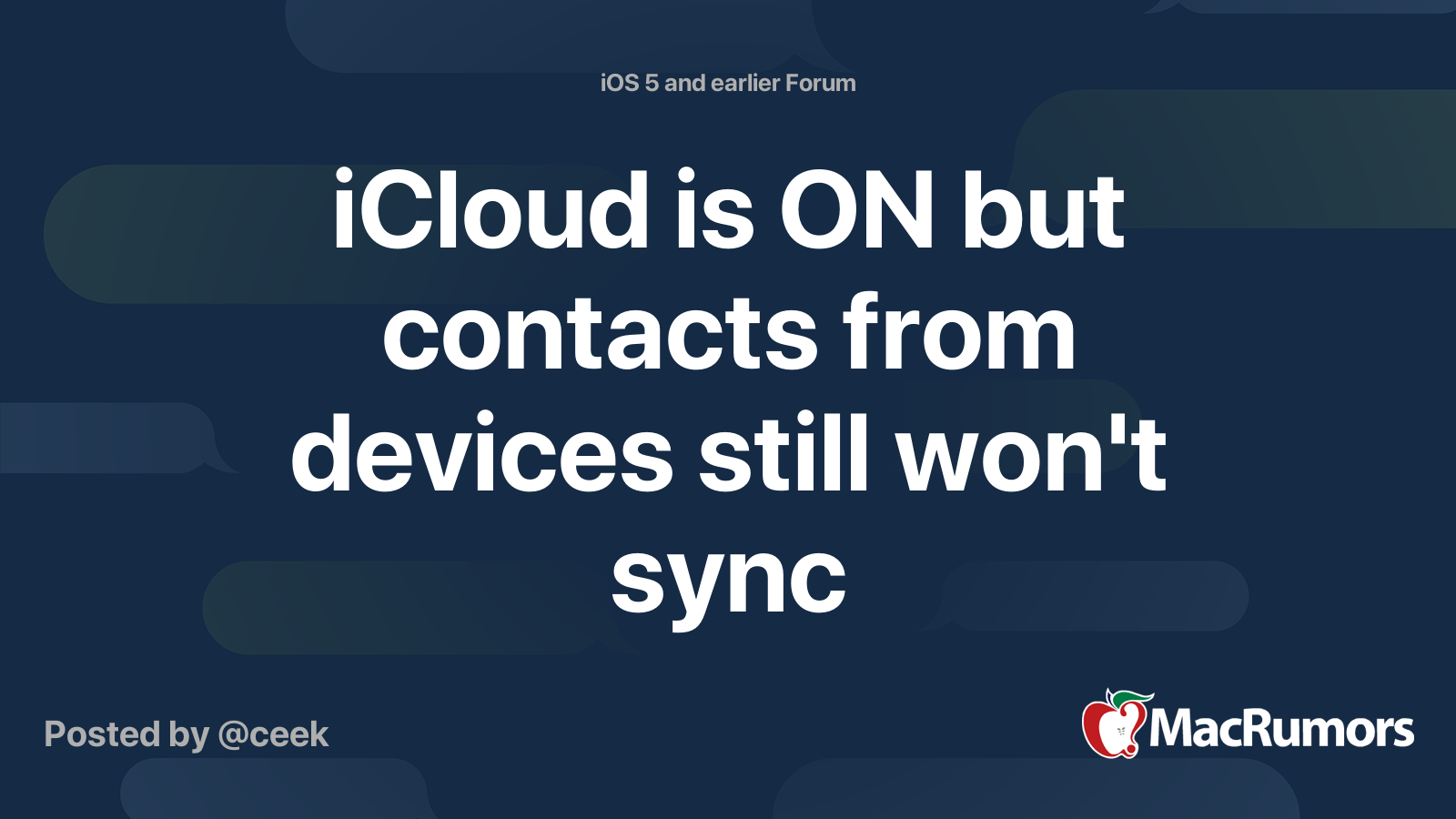 iCloud is ON but contacts from devices still won't sync | MacRumors Forums