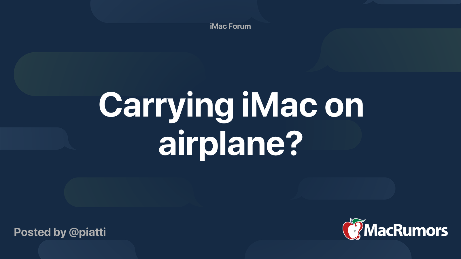 Carrying iMac on airplane? MacRumors Forums