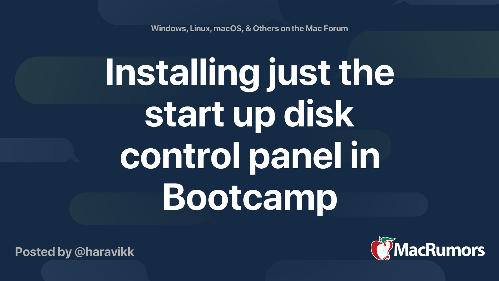 Installing just the start up disk control panel in Bootcamp MacRumors