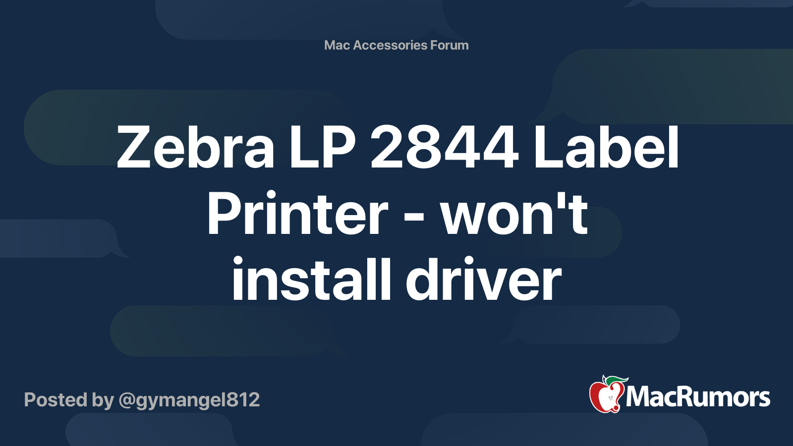 Zebra LP 2844 Label Printer won't install driver MacRumors Forums