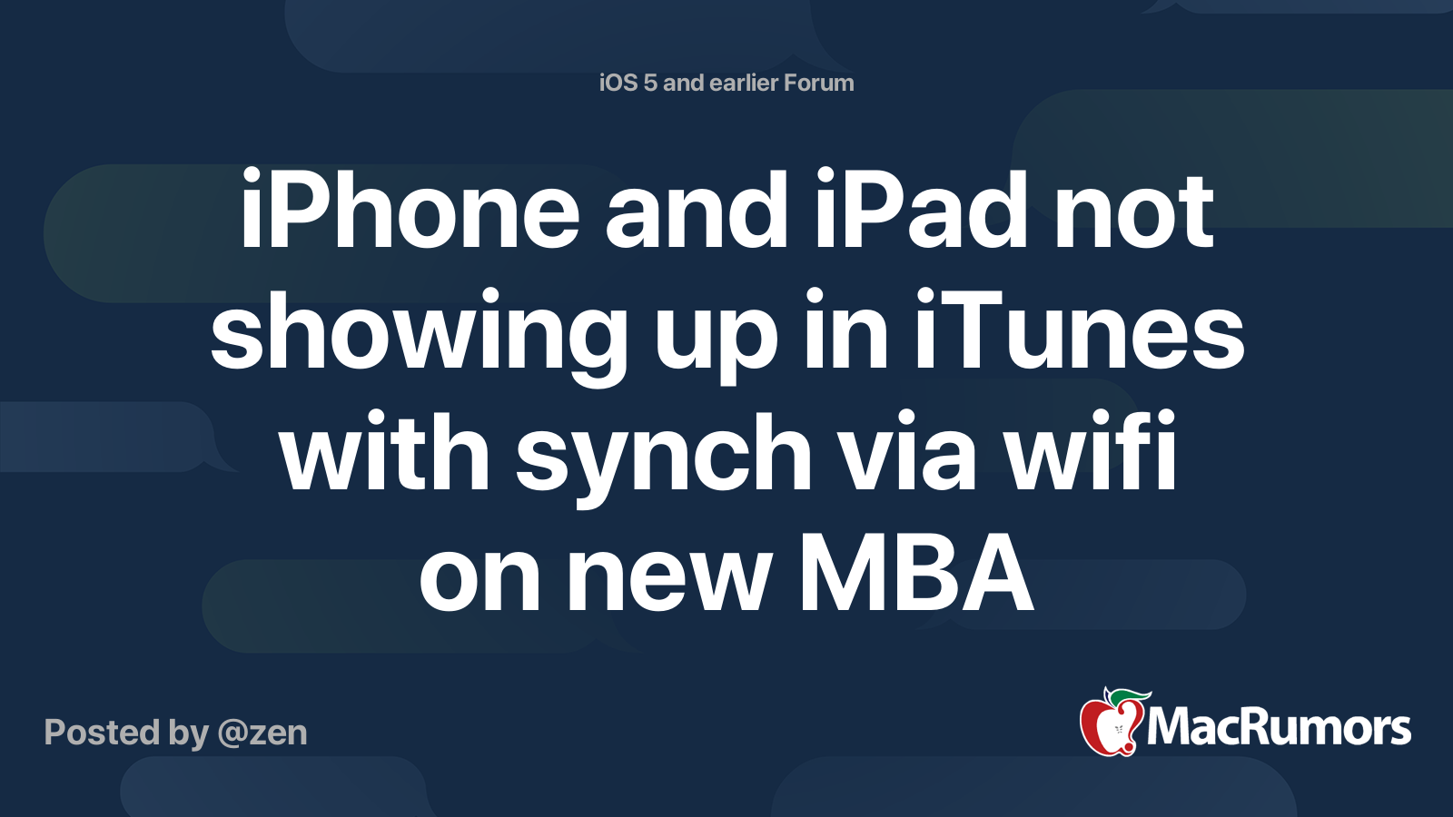 iPhone and iPad not showing up in iTunes with synch via wifi on new MBA