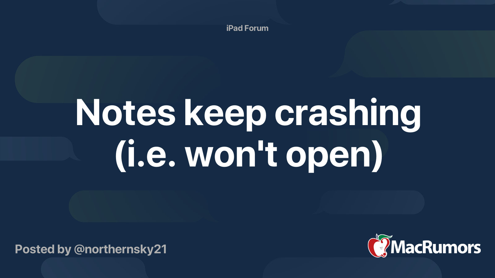 Notes keep crashing (i.e. won't open) MacRumors Forums