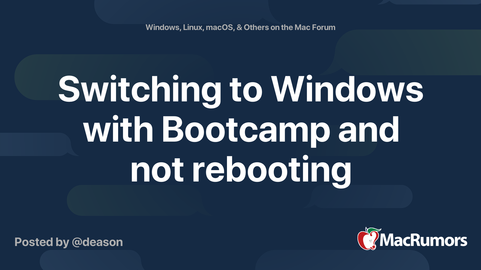 Switching to Windows with Bootcamp and not rebooting  MacRumors