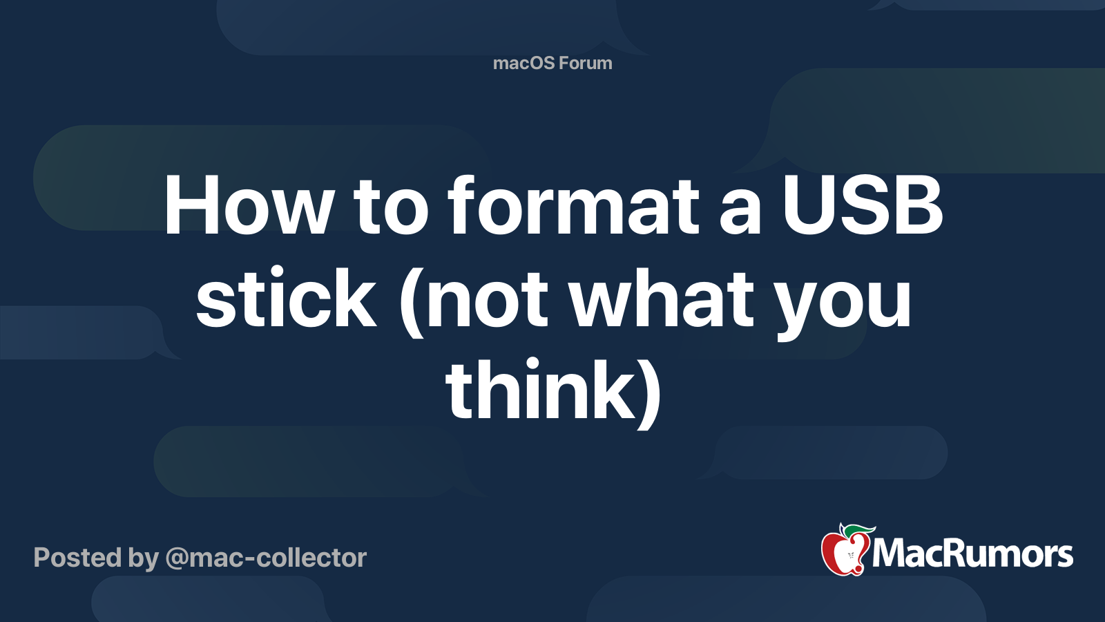 How to format a USB stick (not what you think) MacRumors Forums