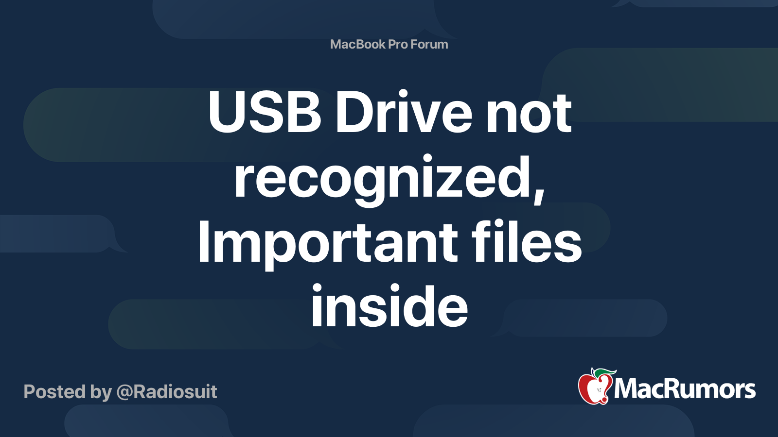 USB Drive not recognized, Important files inside MacRumors Forums