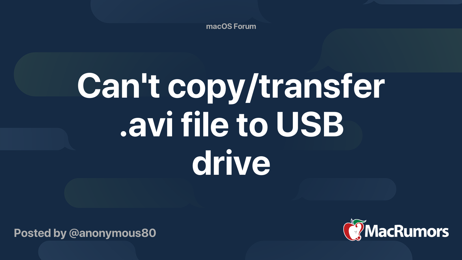 Can t Copy transfer avi File To USB Drive MacRumors Forums