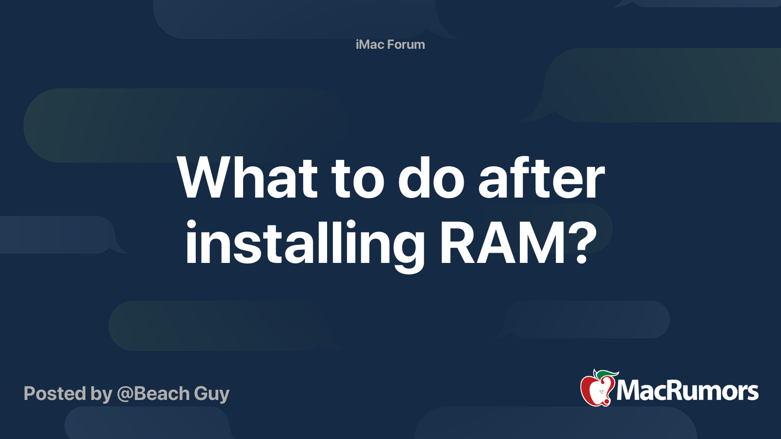 What to do after installing RAM? MacRumors Forums