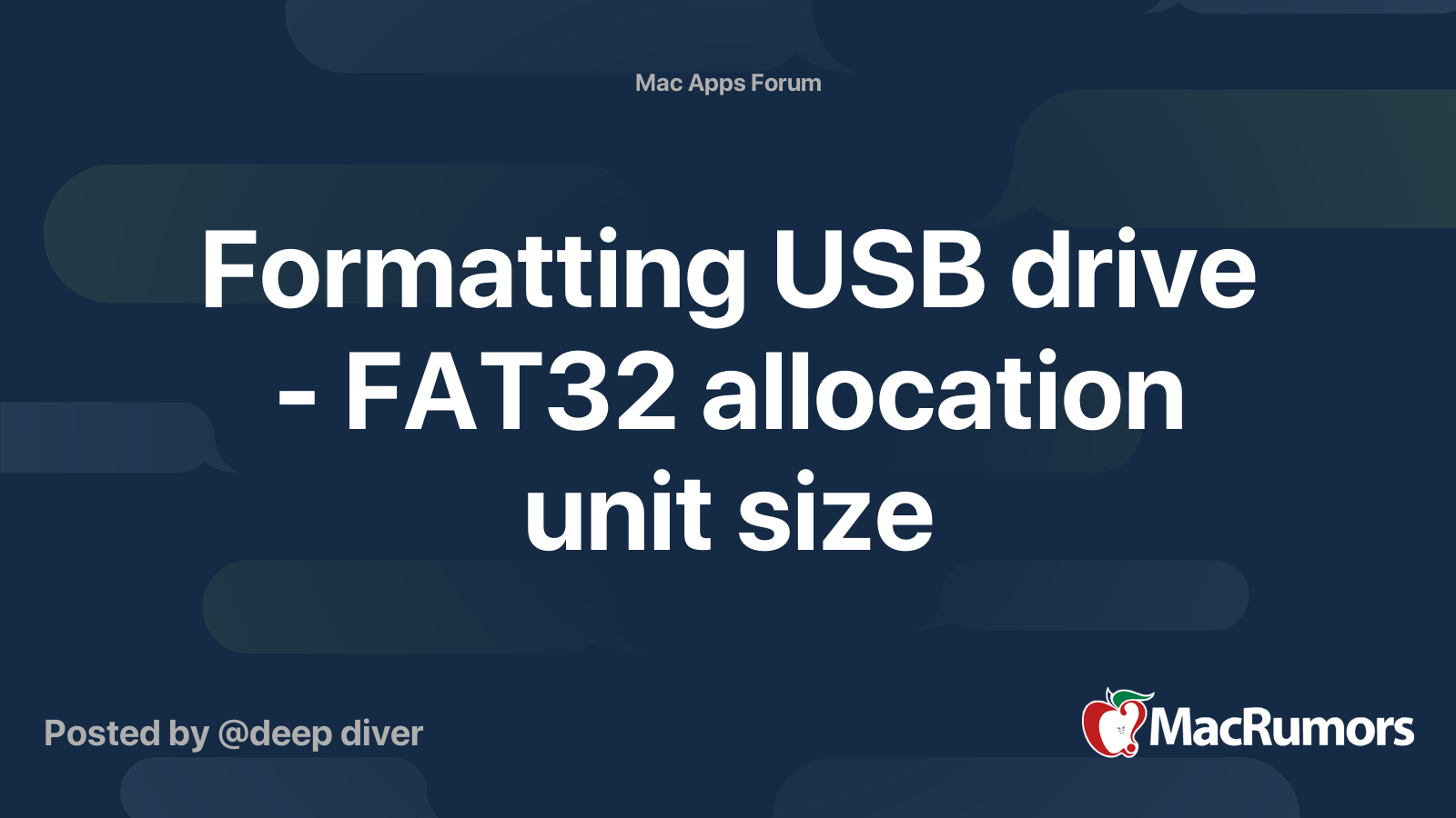 respons sektor Tredje Formatting USB drive - FAT32 allocation unit size | MacRumors Forums