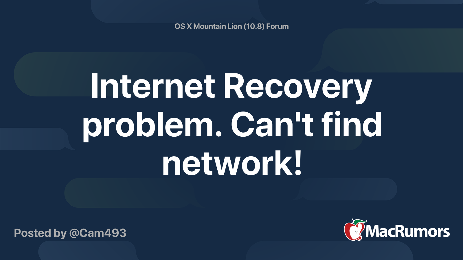 Recovery problem. Can't find network! MacRumors Forums