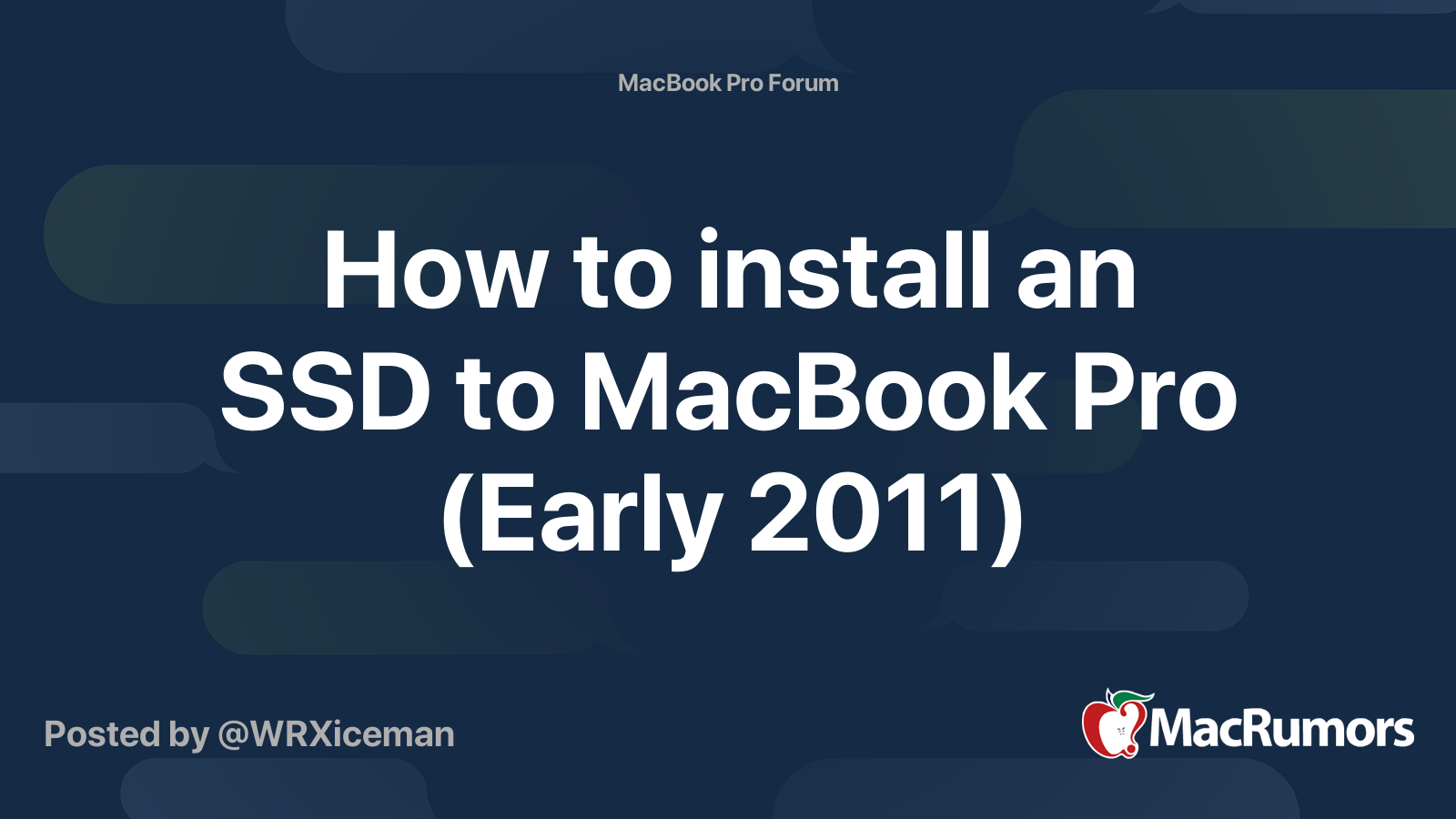 How to install an SSD to MacBook Pro (Early 2011) | MacRumors Forums