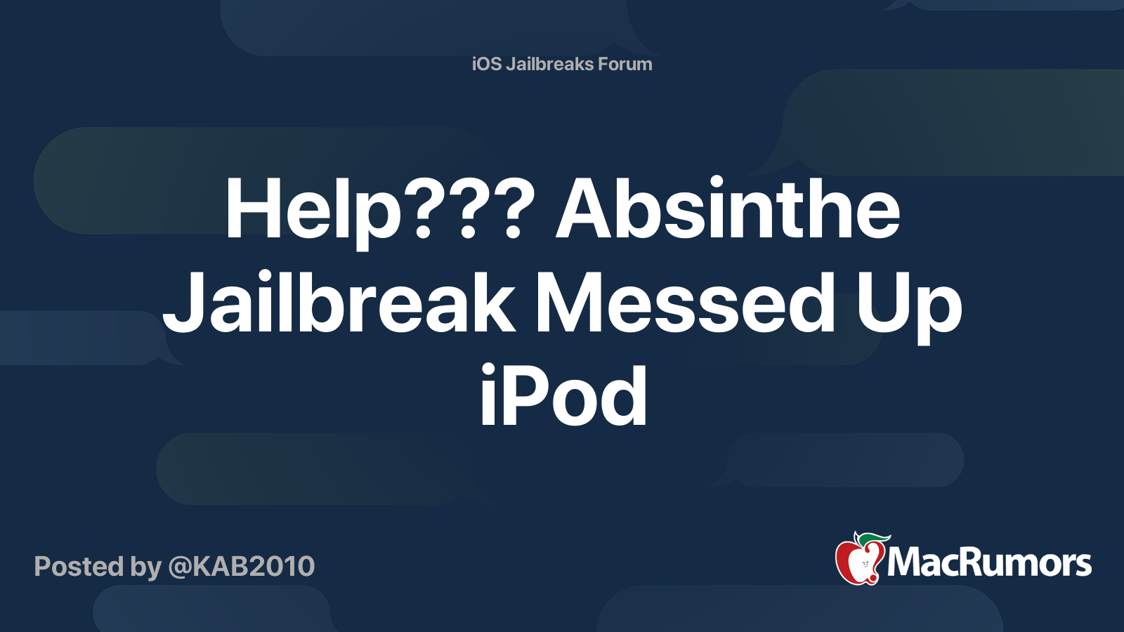 Help??? Absinthe Jailbreak Messed Up iPod MacRumors Forums