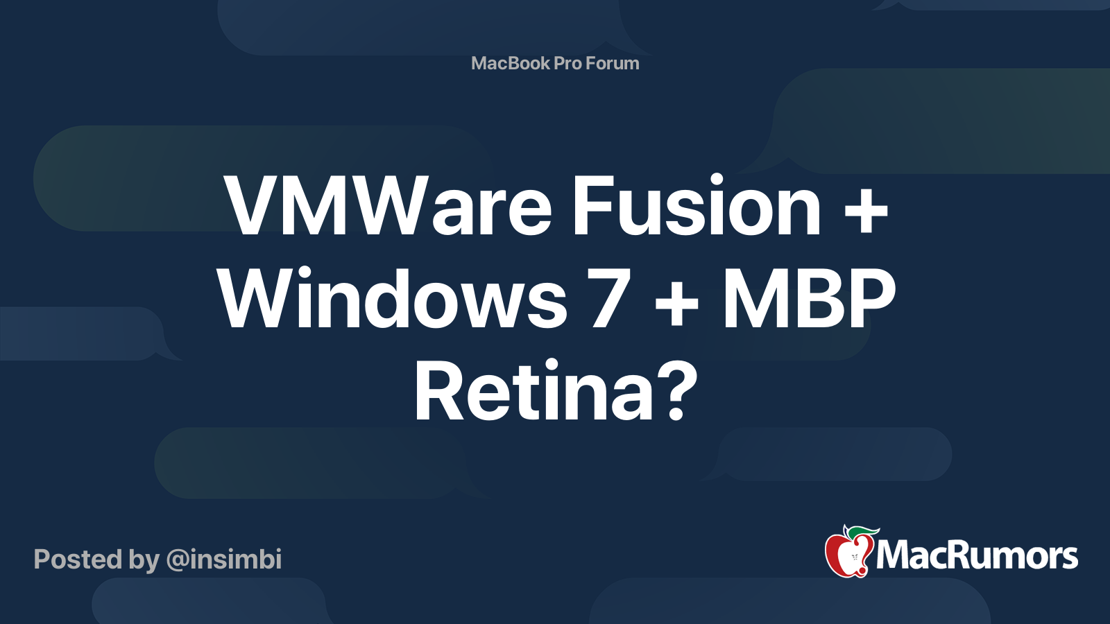 VMWare Fusion Windows 7 MBP Retina MacRumors Forums