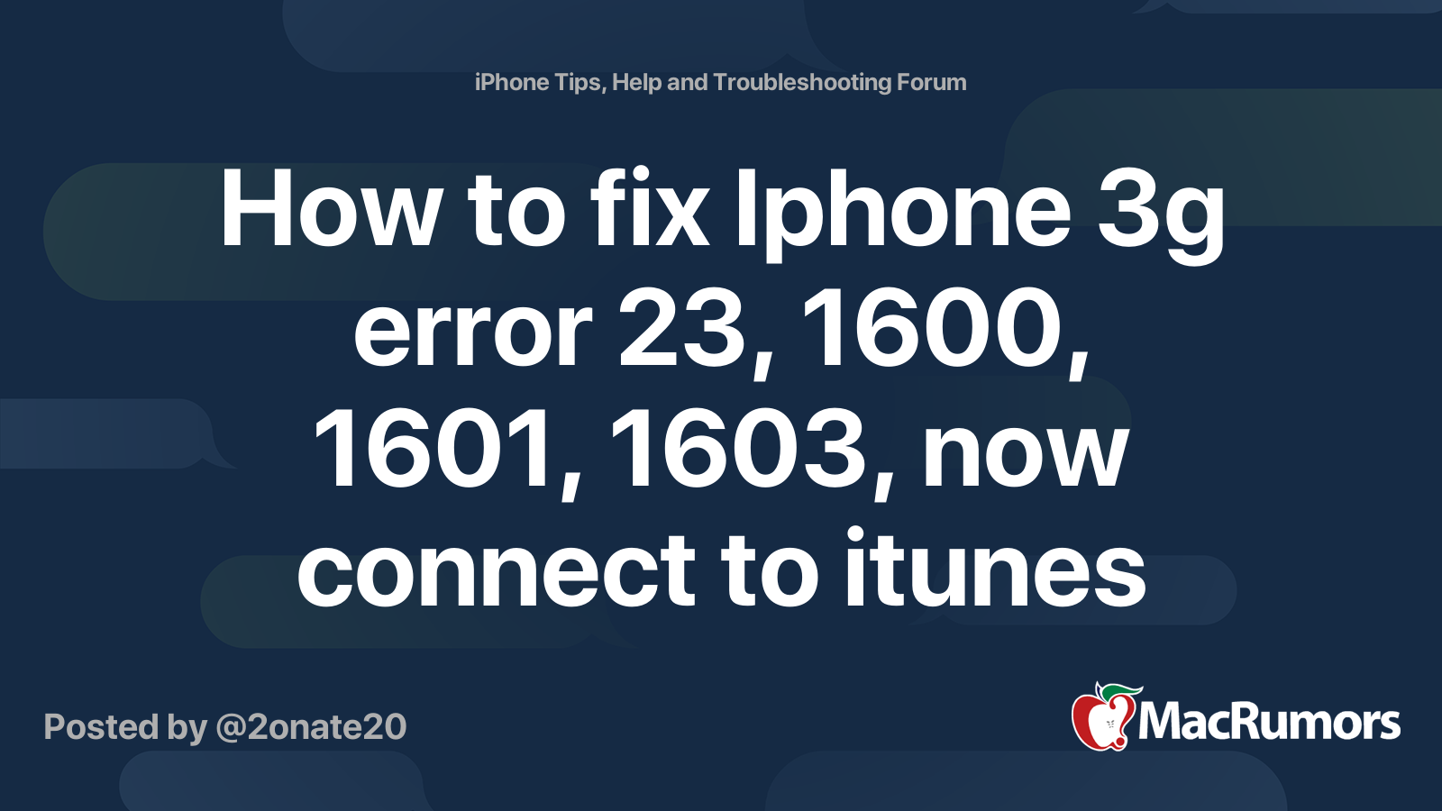 How To Fix Iphone 3g Error 23 1600 1601 1603 Now Connect To Itunes Logo Macrumors Forums