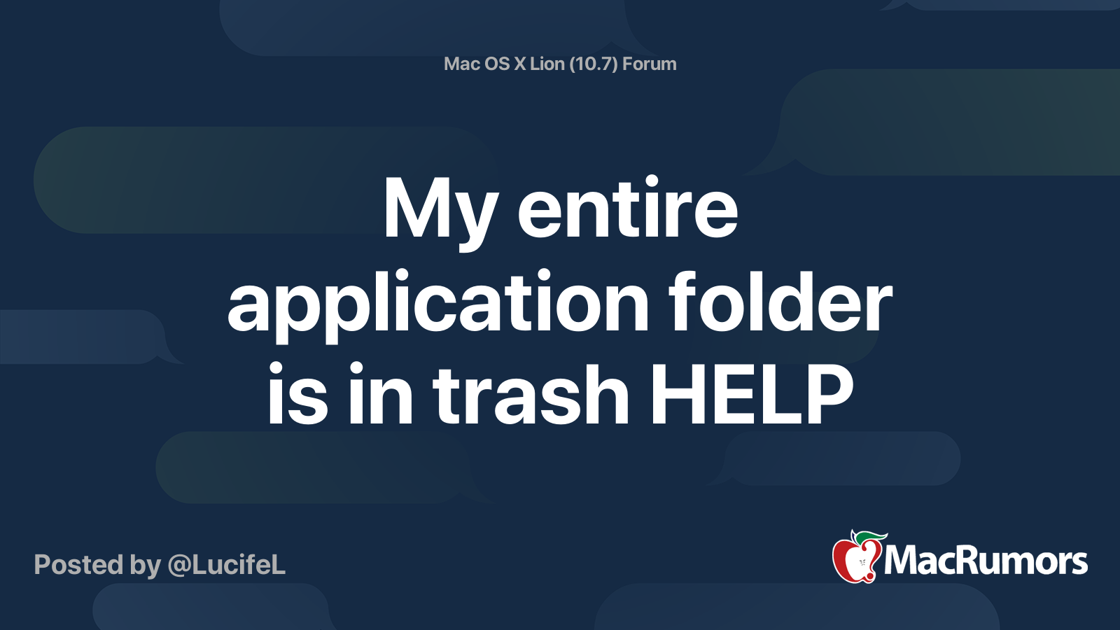 My entire application folder is in trash HELP | MacRumors Forums