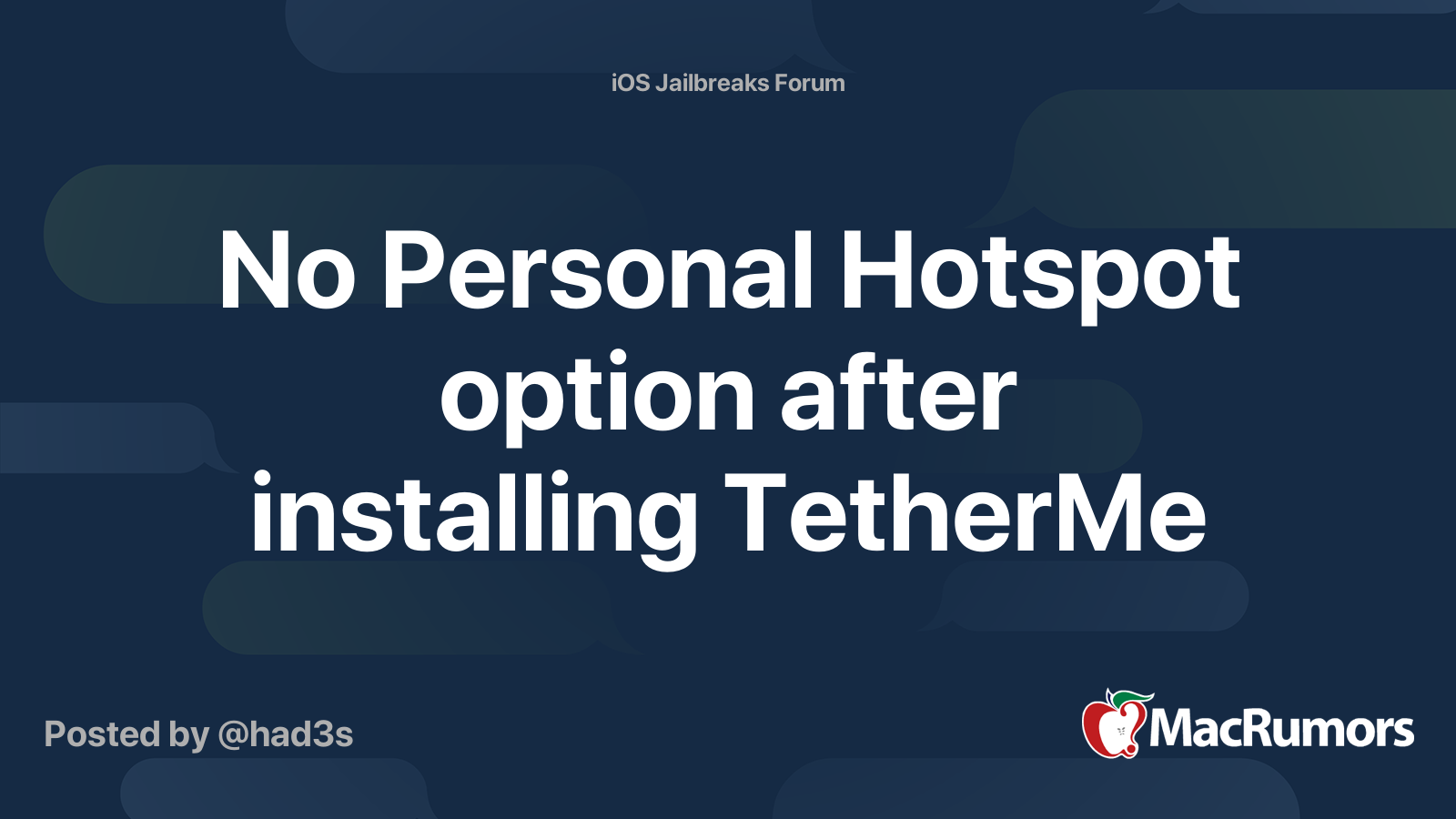 No Personal Hotspot option after installing TetherMe | MacRumors Forums