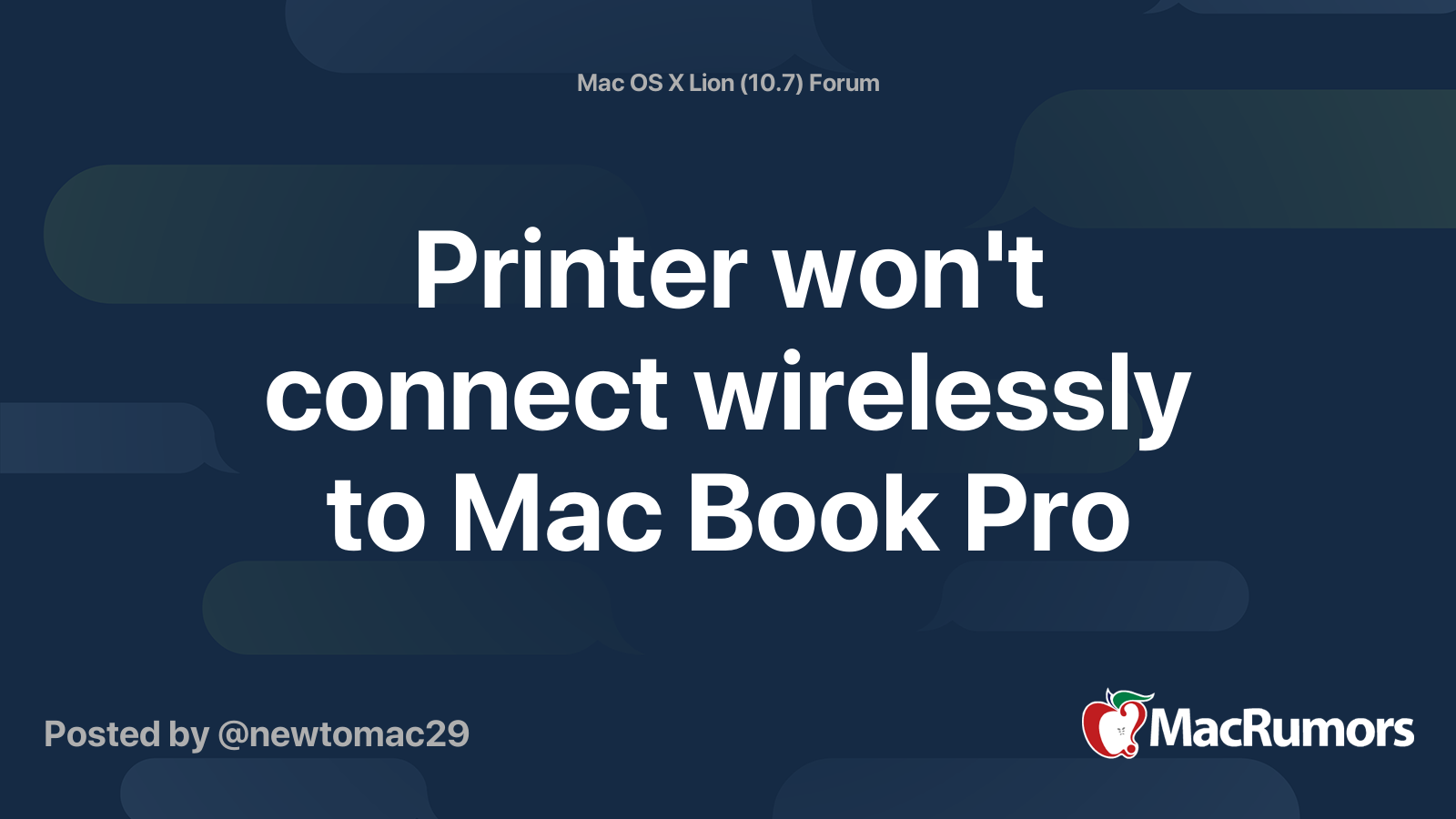 Printer won't connect wirelessly to Mac Book Pro ...