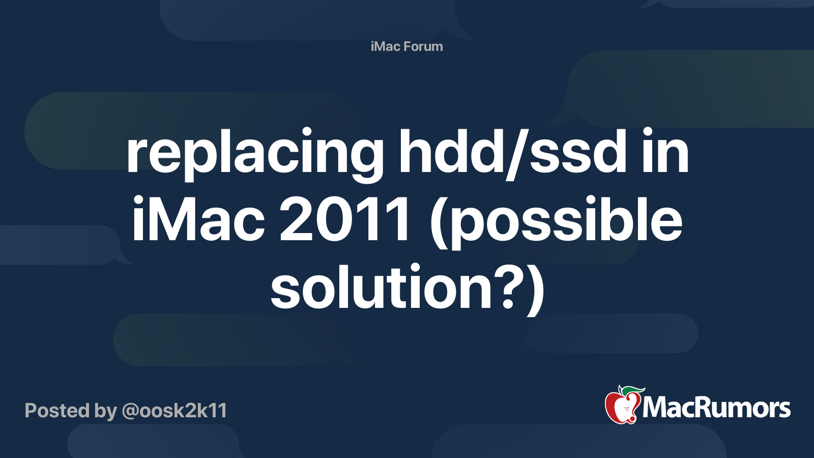 replacing hdd/ssd in iMac 2011 (possible solution?) | MacRumors Forums