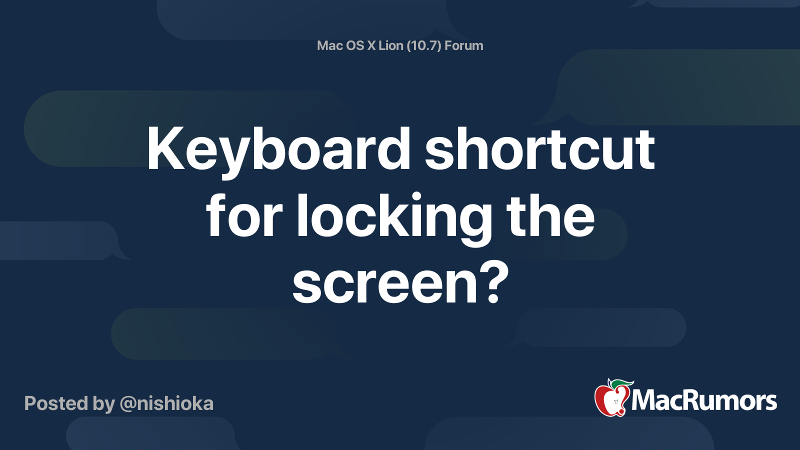 Keyboard shortcut for locking the screen? MacRumors Forums