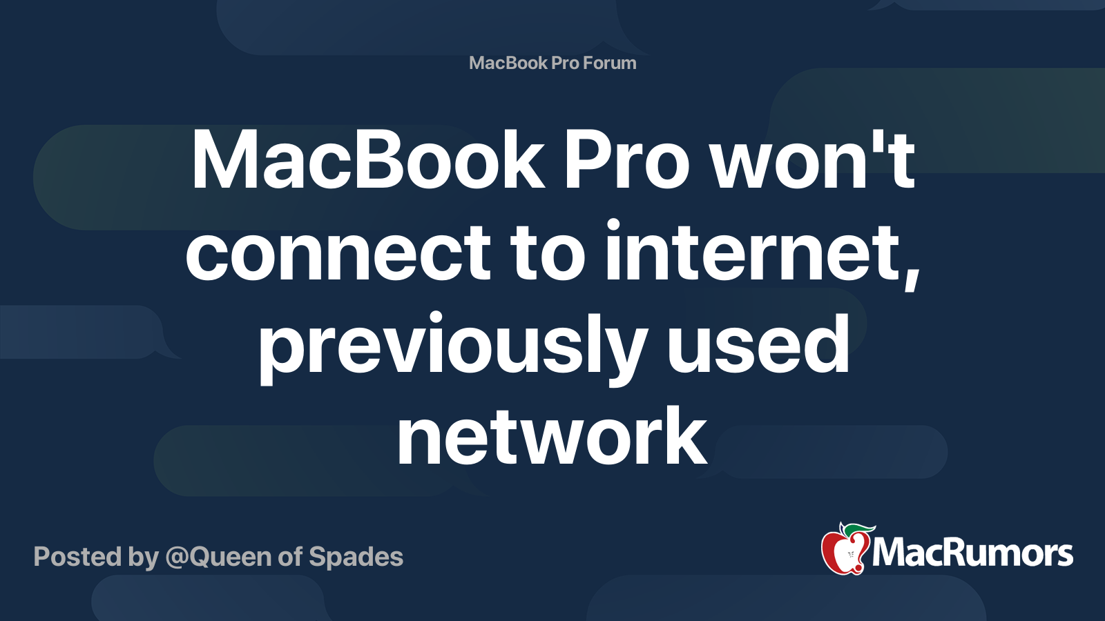 MacBook Pro won't connect to internet, previously used network