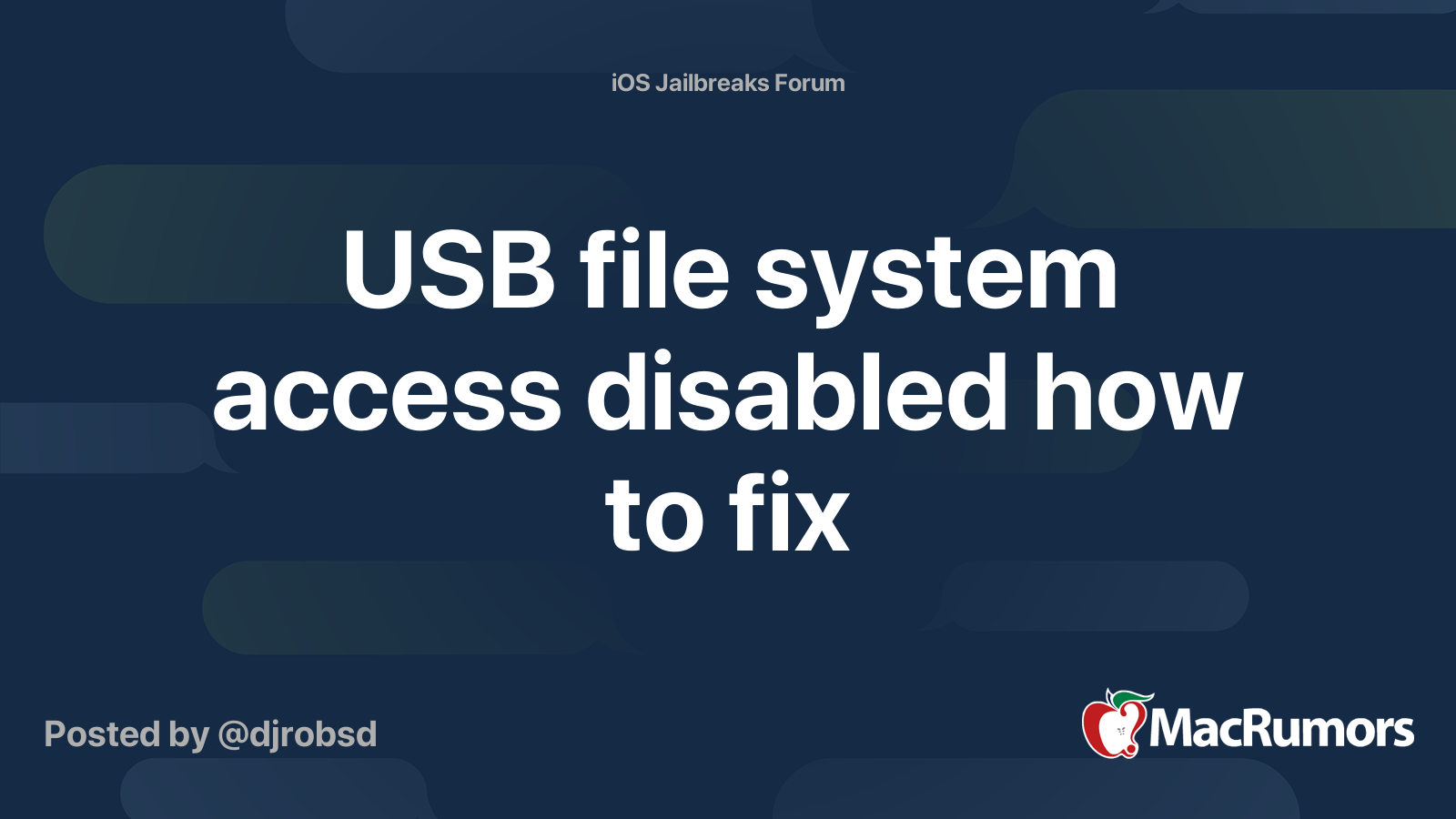 USB file system access disabled how to fix MacRumors Forums