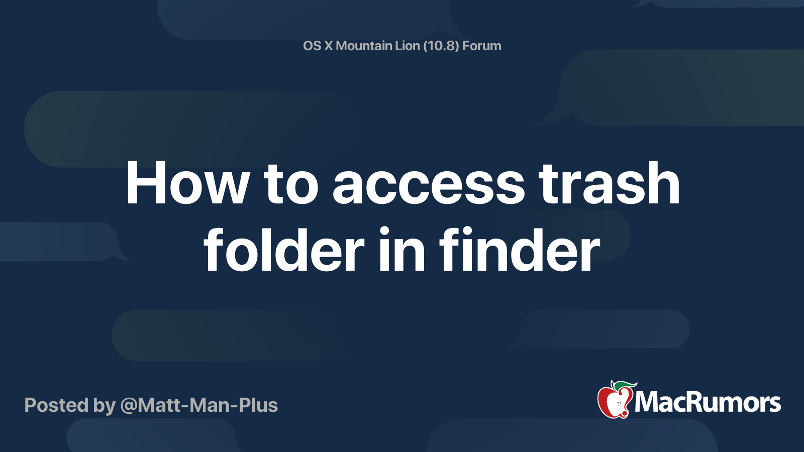 How to access trash folder in finder | MacRumors Forums