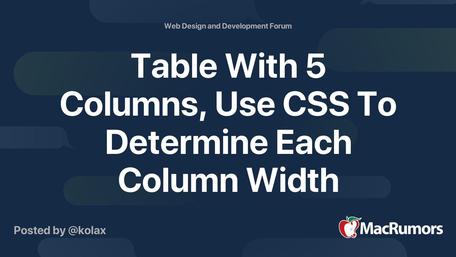 Table With 5 Columns Use Css To Determine Each Column Width Macrumors Forums