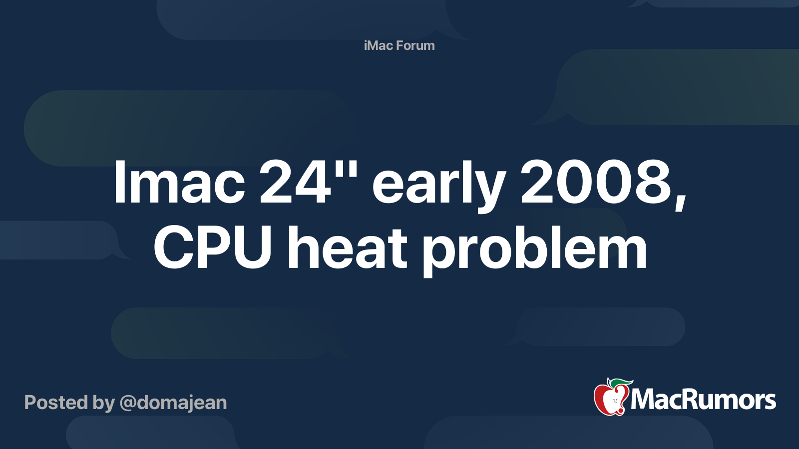 Imac 24" early 2008, CPU heat problem | MacRumors Forums