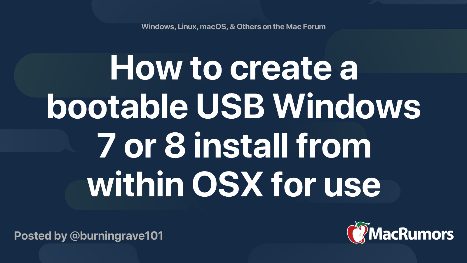 Calamity hvis du kan emulering How to create a bootable USB Windows 7 or 8 install from within OSX for use  on a PC | MacRumors Forums