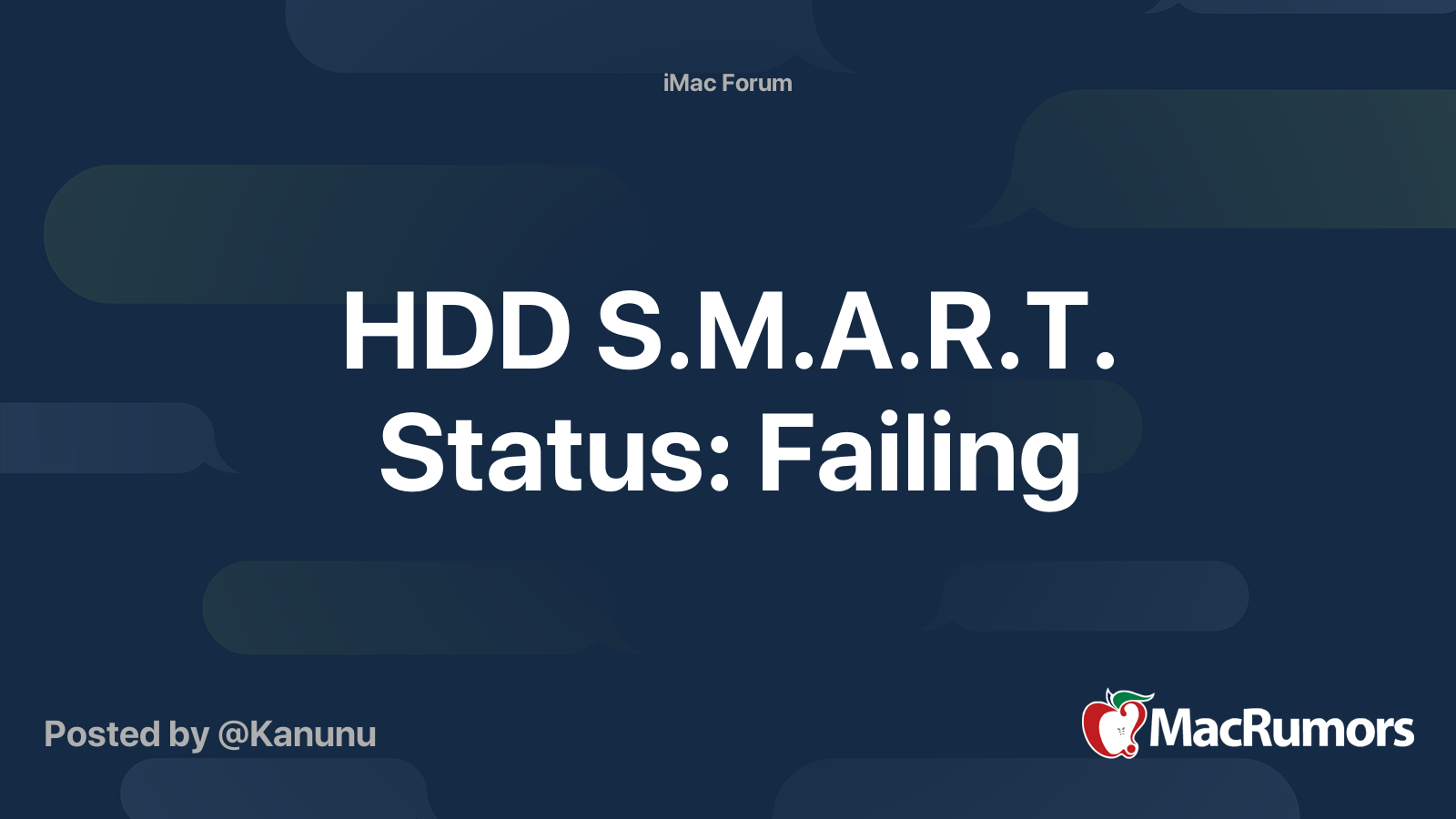 HDD S.M.A.R.T. Status Failing MacRumors Forums
