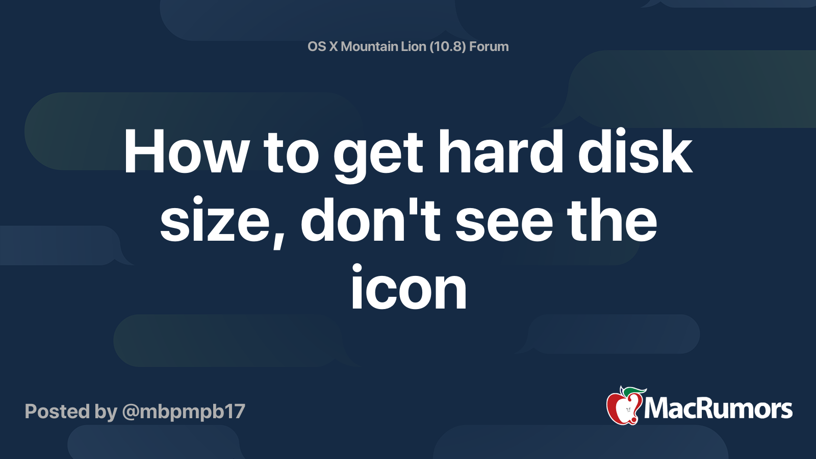 How to get hard disk size, don't see the icon MacRumors Forums