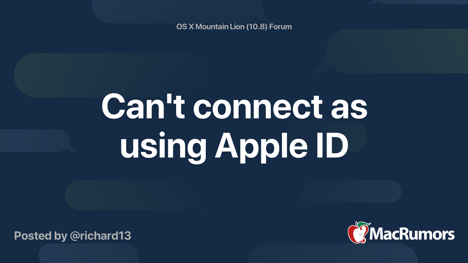 Can T Connect As Using Apple Id Macrumors Forums