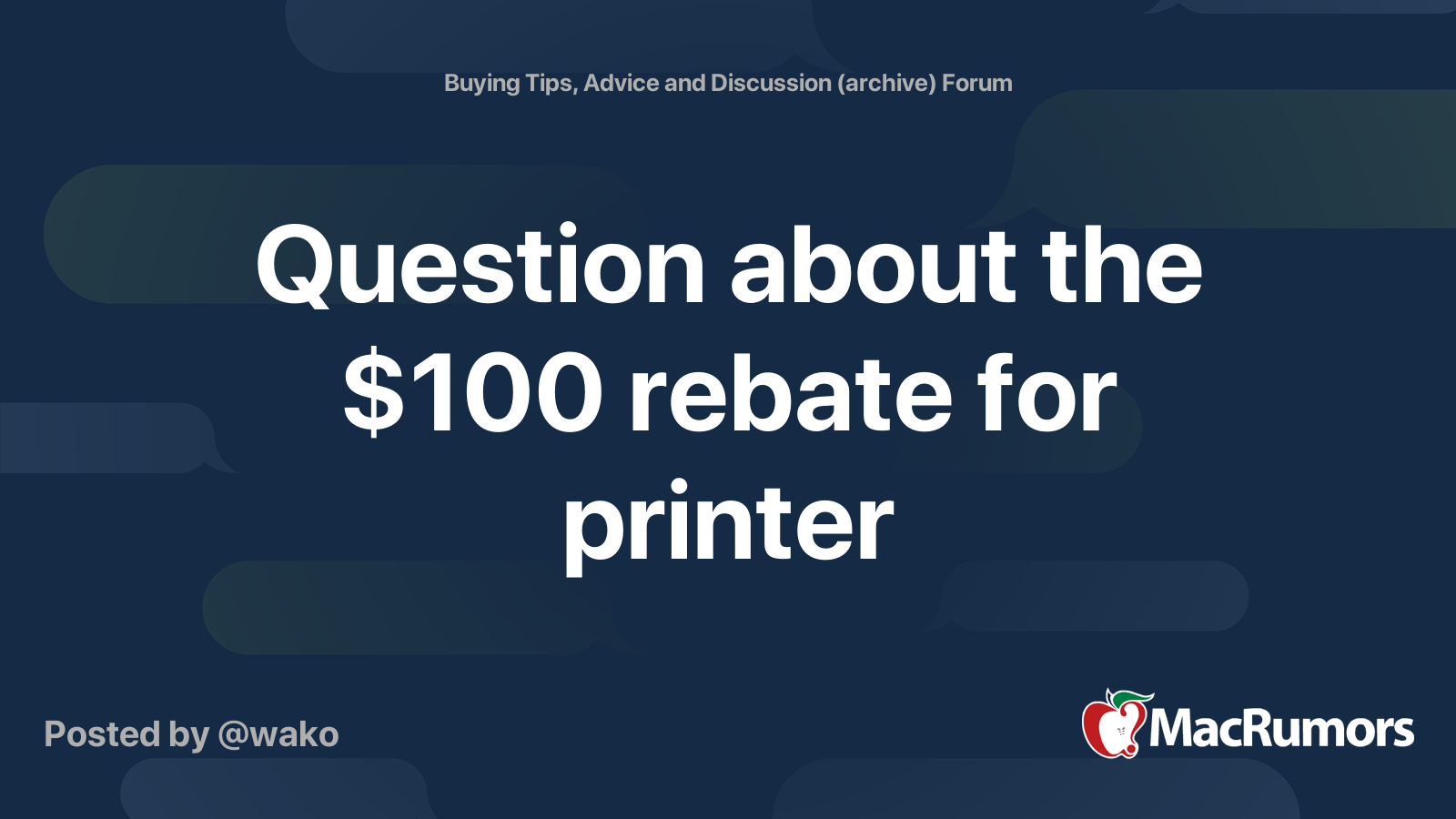 Question about the 100 rebate for printer MacRumors Forums
