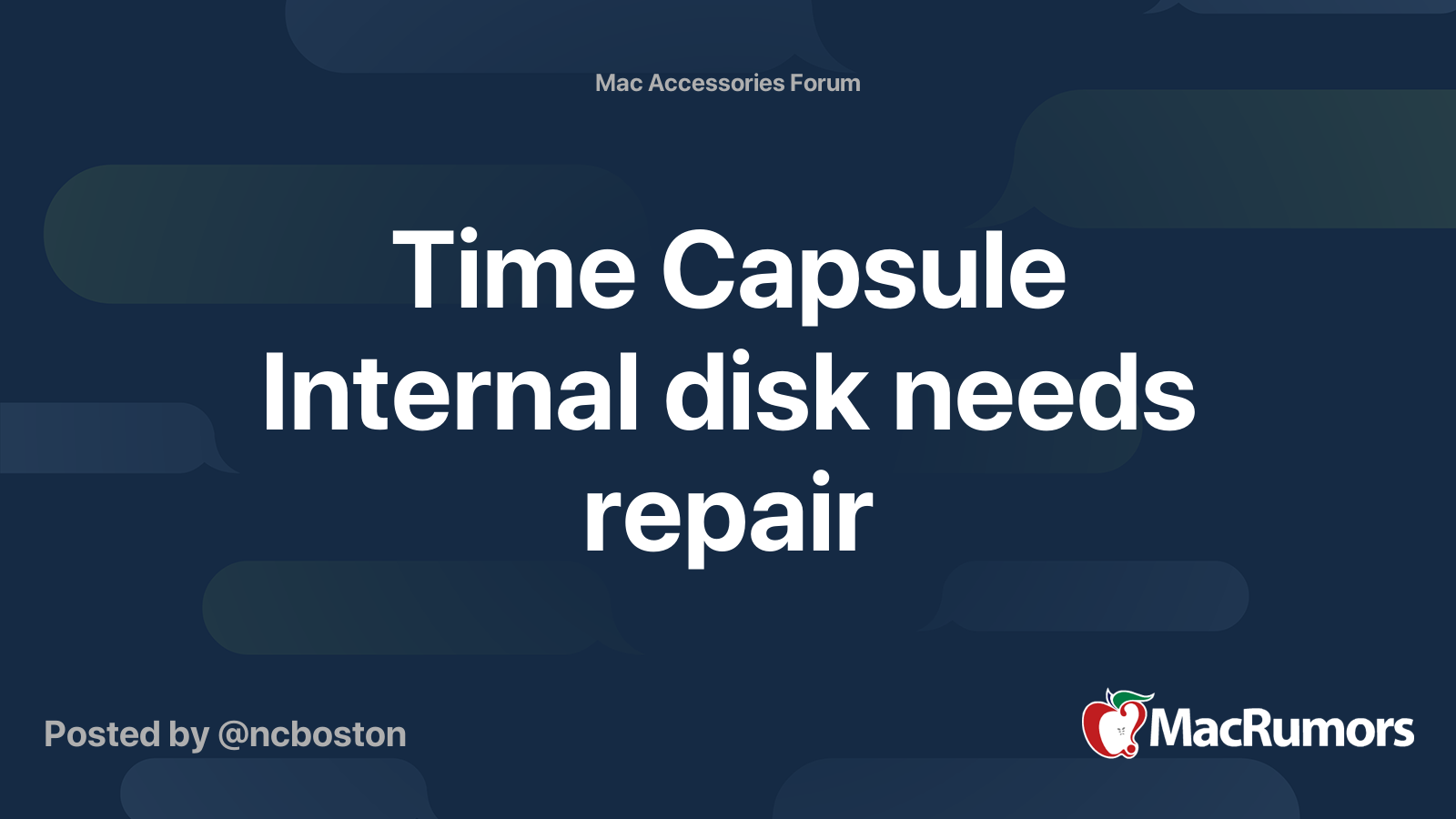 sagtmodighed Rådgiver Smitsom Time Capsule Internal disk needs repair | MacRumors Forums