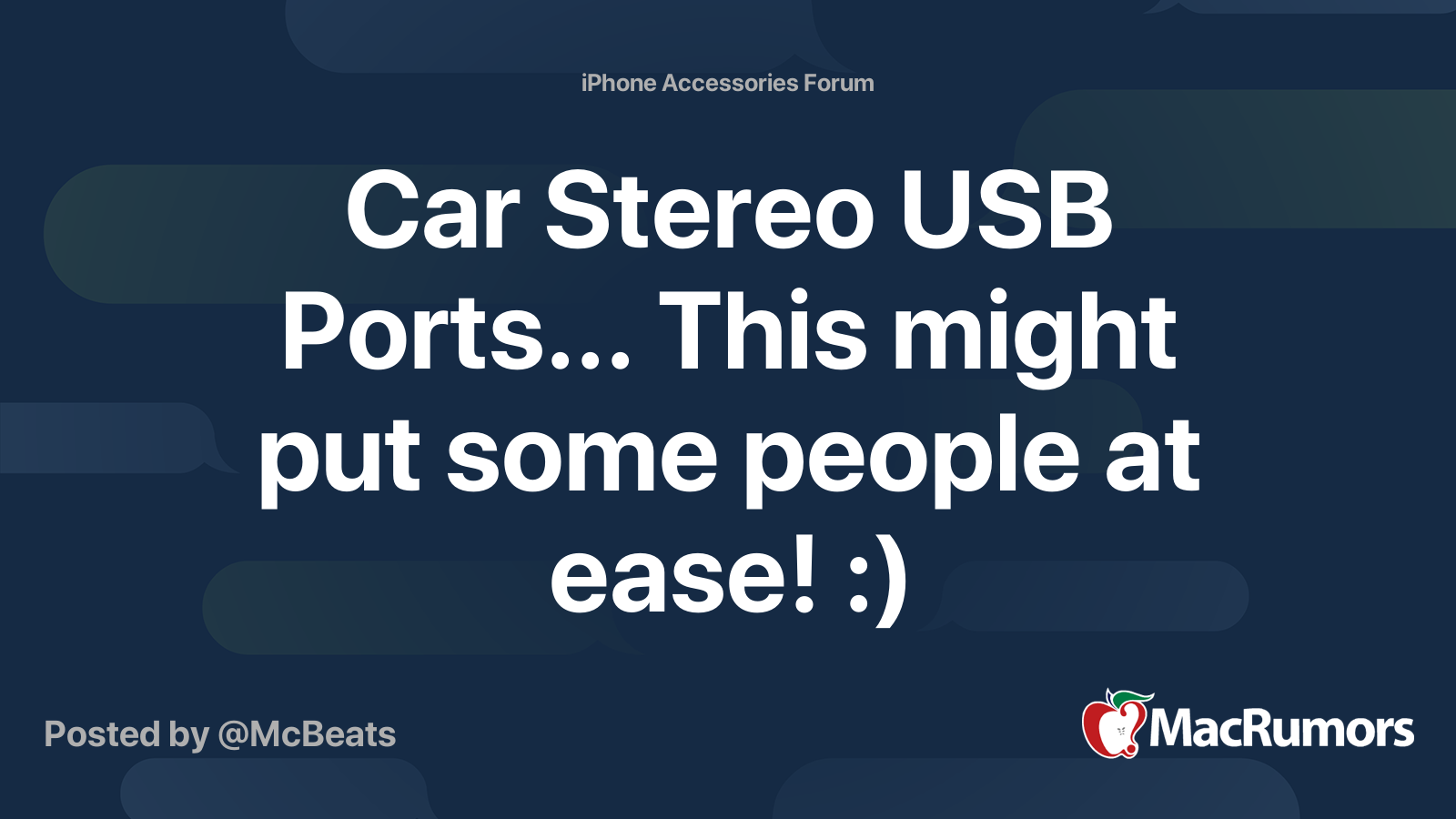 Car Stereo USB Ports... This might put some people at ease