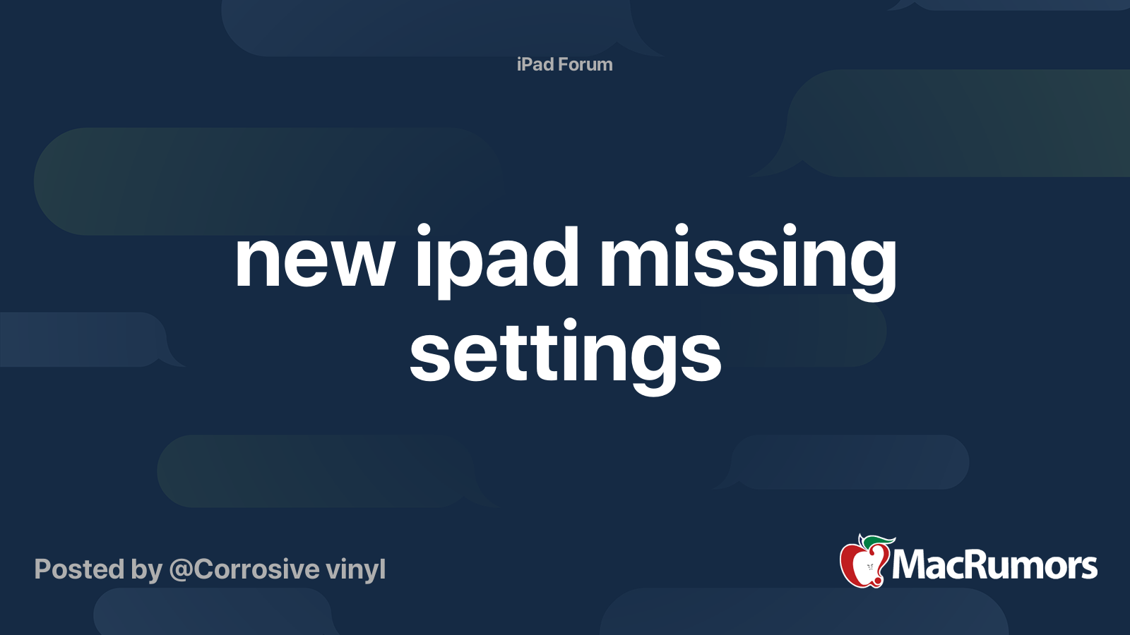new ipad missing settings MacRumors Forums
