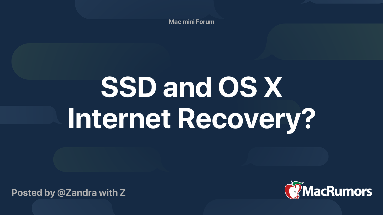 SSD and OS X Recovery? MacRumors Forums