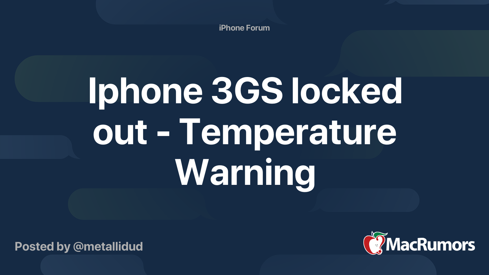 Iphone 3GS locked out - Temperature Warning | MacRumors Forums