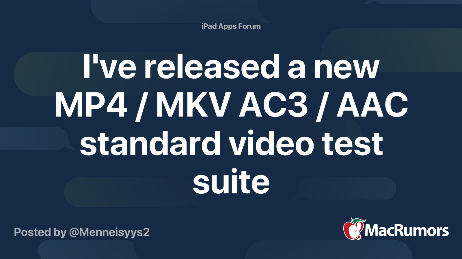I've released a new MP4 / MKV AC3 / AAC standard video test suite