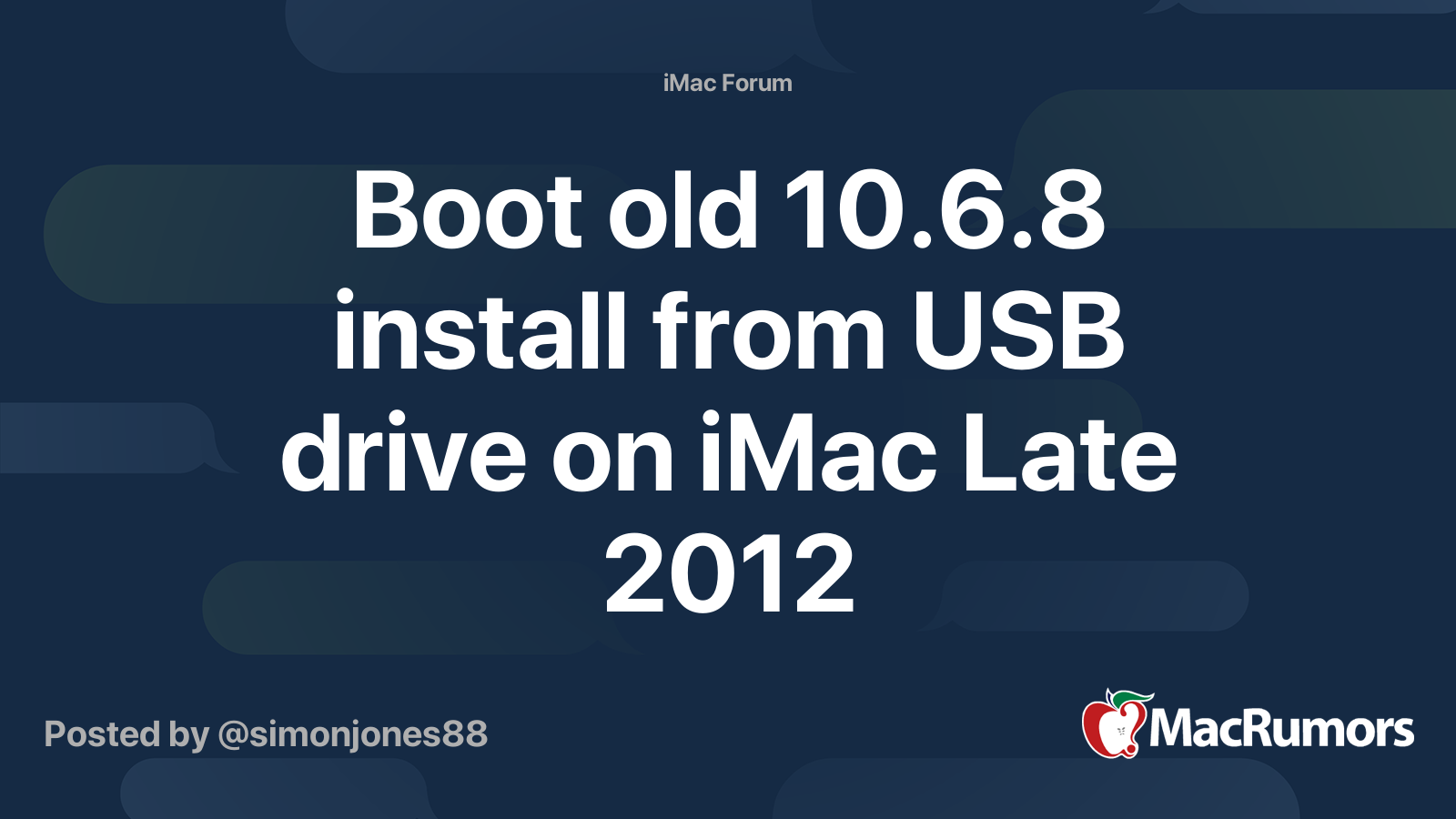 Boot old 10.6.8 install from USB drive on iMac Late 2012